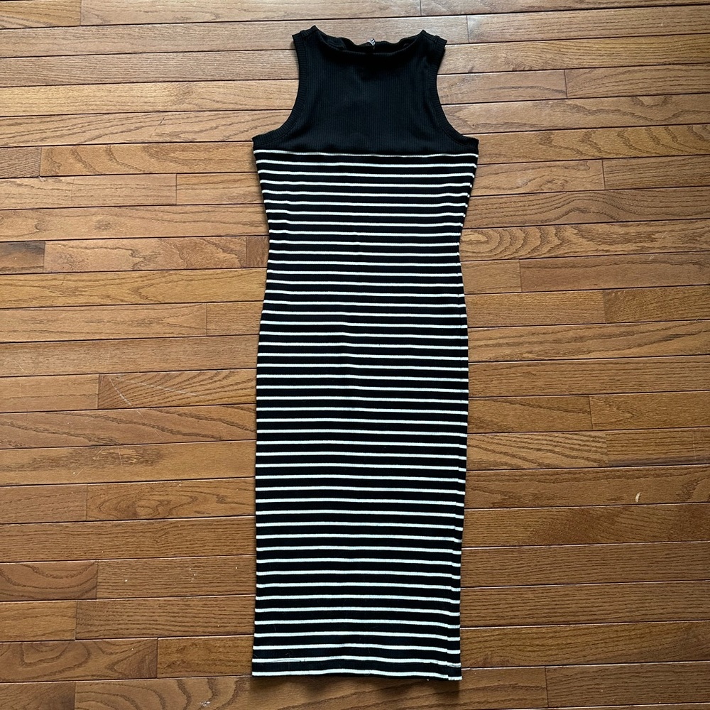 Black and white striped knitted dress